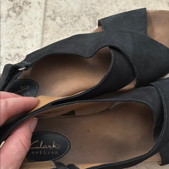 Clarks Black and Brown Wedge Sandals - Picture 11 of 14